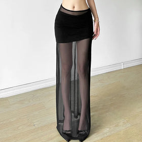Summer New Women's Pure Color Slimming High-Waist Mesh Skirt