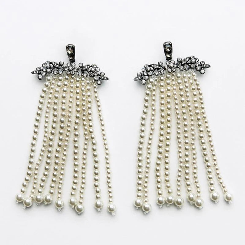 KAIMEI 2025 New Arrival Fashion Jewelry Bohemian Handmade Long Layered Pearl Drop Earrings Vintage Black Diamond Pearl Earrings