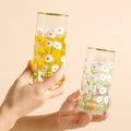 260ml Korean Style Factory Cute Printed Creative Home Drinking Glassware With Gold Handmade Glass Juice Cups