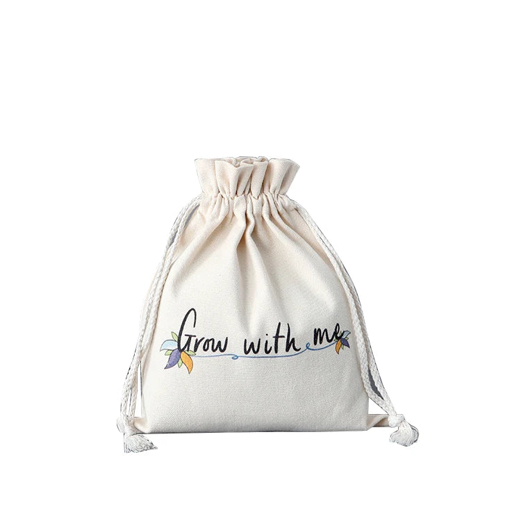 High Quality Custom Logo Printed Hot Selling Eco White Cotton Drawstring Bag