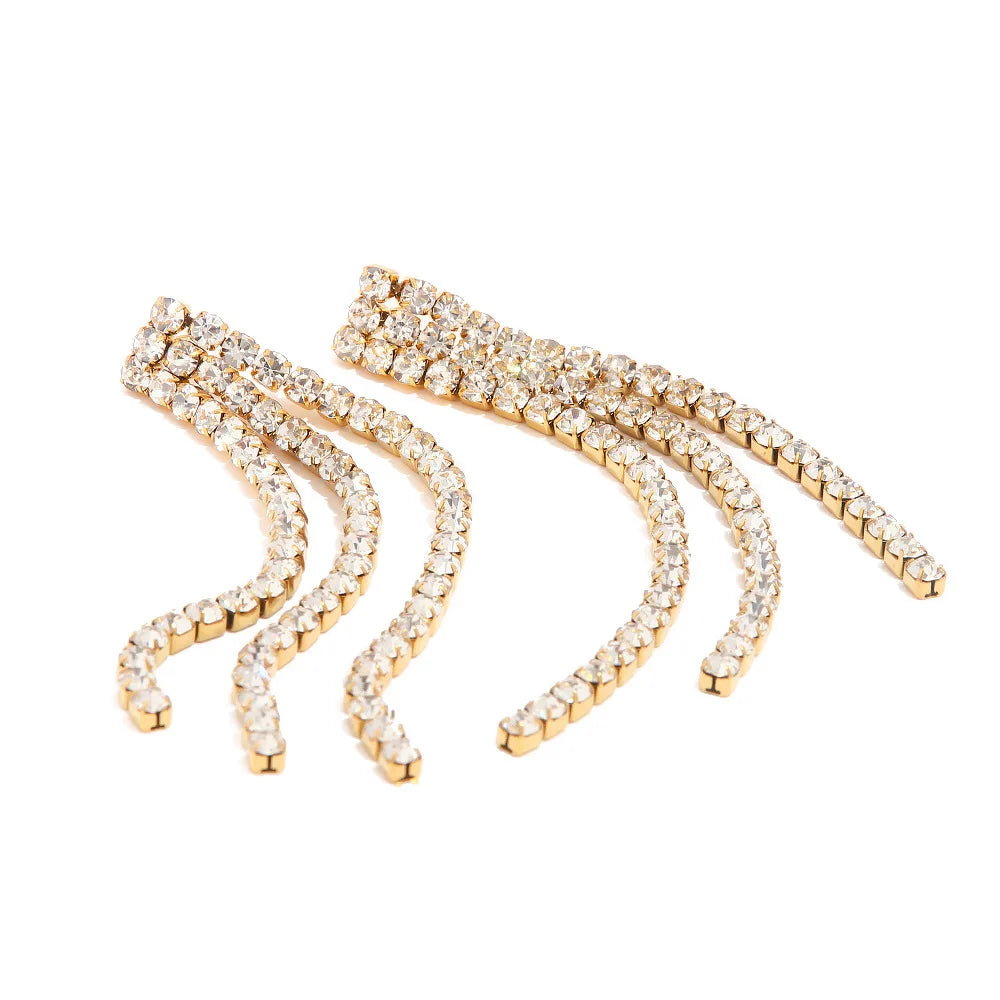 BJG0186E Classic New Fashion 18K Gold Plated Stainless Steel Enamel Tassel Cubic Zirconia Unisex Cuff Earrings