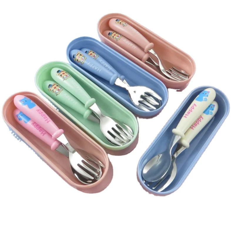 Wholesale Kids' Sustainable Small Cutlery Set 304 Stainless Steel Silverware Blue Spoon Fork Set for Children