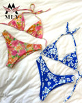Women's Two-Piece Floral Bikini Set New Design Sexy Halter Triangle Swimsuit Made of Comfortable Spandex/Nylon