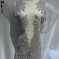 Elegant Mesh Fabric Sewing Bling Bling Crystal Stone Front Bodice Gold Rhinestone Dress Applique