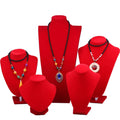 Wholesale Boutique Flat Red Velvet Portrait Necklace Bust Jewelry Display Tray Stand for Shop