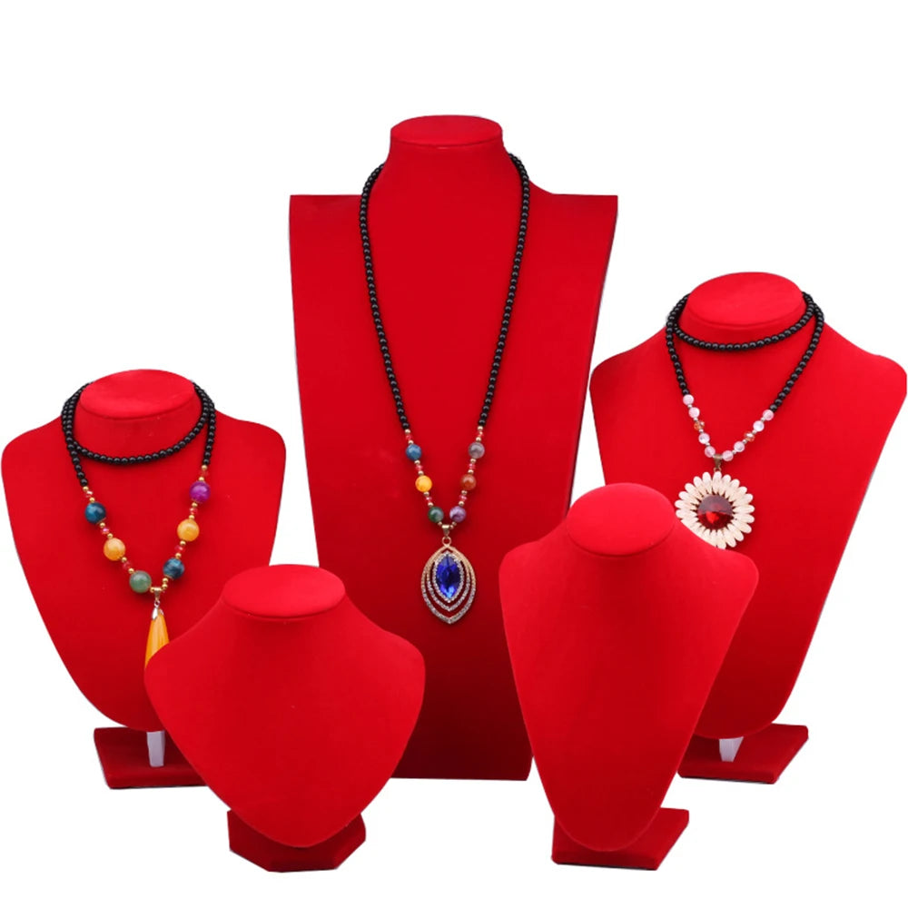 Wholesale Boutique Flat Red Velvet Portrait Necklace Bust Jewelry Display Tray Stand for Shop