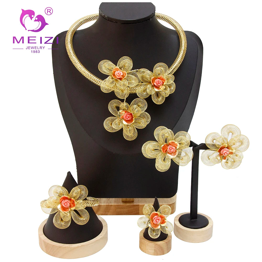 MEIZI JEWELRY High Quality 18K Gold Plating Jewelry African Women Wedding Jewelry Sets