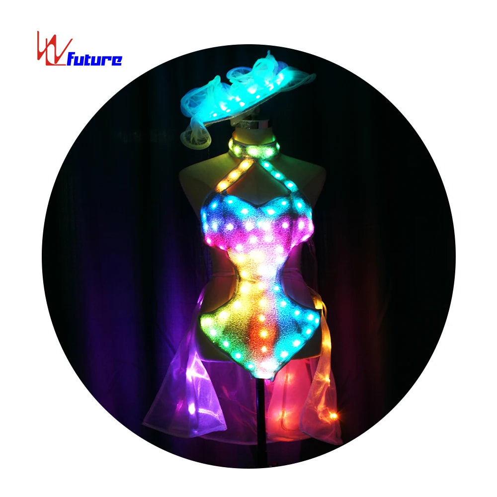 Popular LED Luminous Exotic Dancewear Pole Dancewear Lingerie Sexy Stripper Outfits