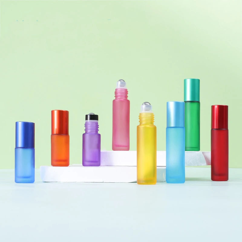 Wholesale Cheap Price Metal Roll on 5ml Matte Black Essential Oil Colorful Glass Perfume Oil Roller Bottle