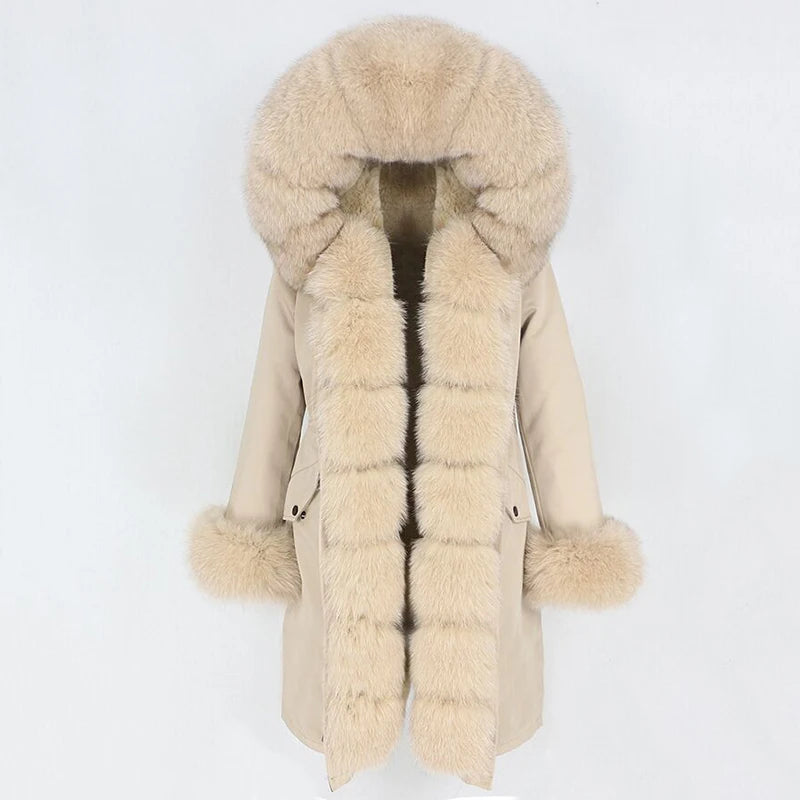 OFTBUY 2023 Winter Jacket for Women X-Long Waterproof Parka Natural Fox Fur Collar Hood Detachable Big Fur Zipper Windproof