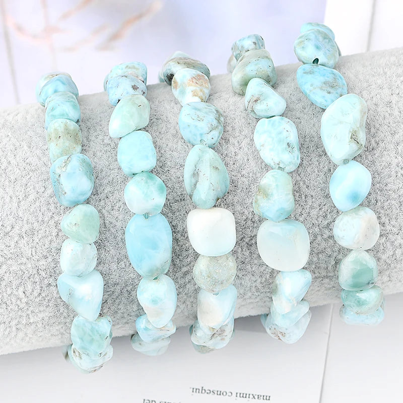 Natural Stone Larimar Nugget Bead Bracelet Vintage Charm Round Chain Beads Jewelry for Women Friend Gift