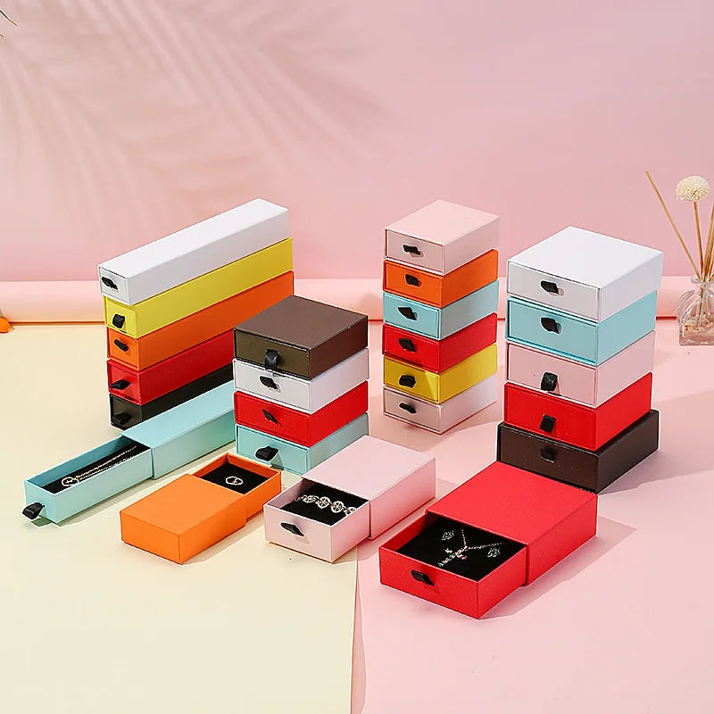 Custom Small Mini Cardboard Jewelry Boxes Draw Gift Travel Ring Girls Woman Storage Jewelry Box