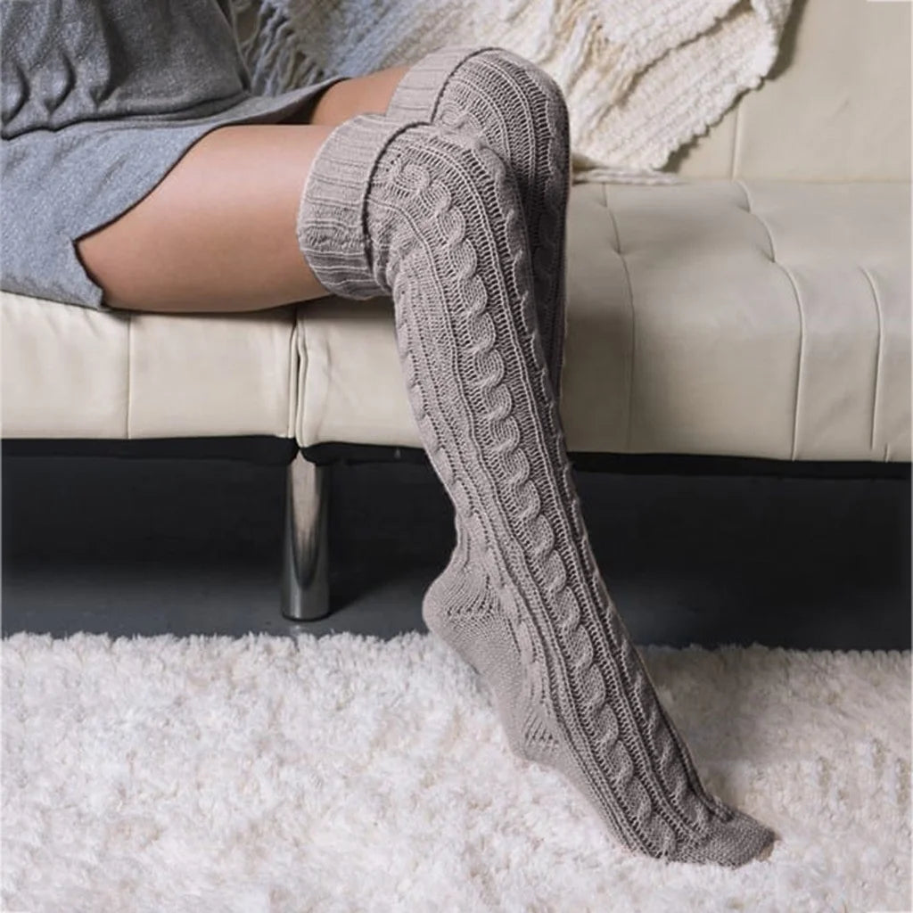 Wholesale Warm Cable Knit Extra Long Socks Winter Knitted Over the Knee Thigh High Socks for Women