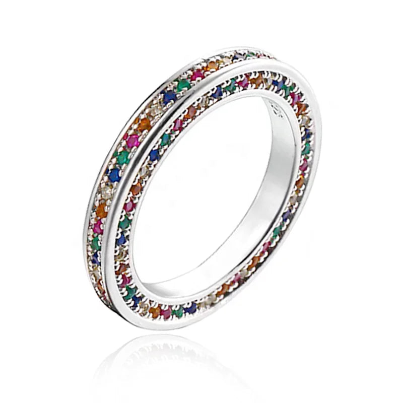 Personalized Fashion Brass Plating Platinum Inlaid With Colorful Zircon Three-Dimensional Hoop Ring Jewelry Customization