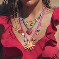 KAIMEI 2025 New Arrival Jewelry Colorful Multi Layer Stacked Alloy Sun Face Pendant Necklace for Women Summer Beads Necklaces