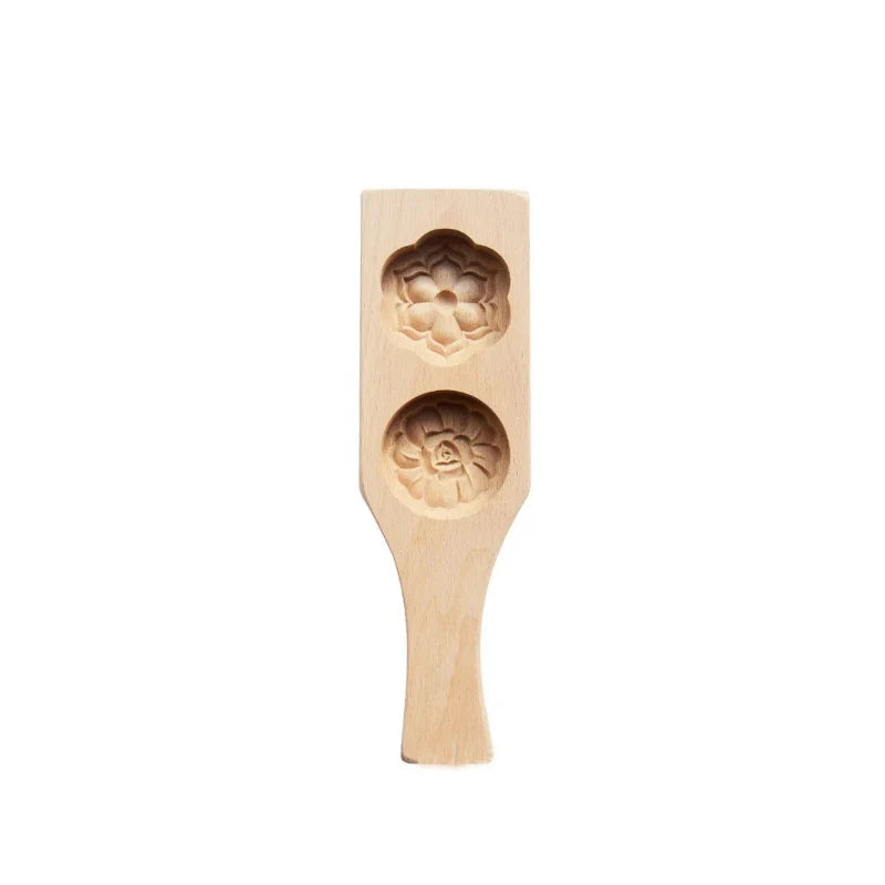Chinese Style Wood Moon Cake Mold 2 Flower Shape Wood Handmade Mold for Muffin Cookie Biscuit Chocolate Pumpkin Pie