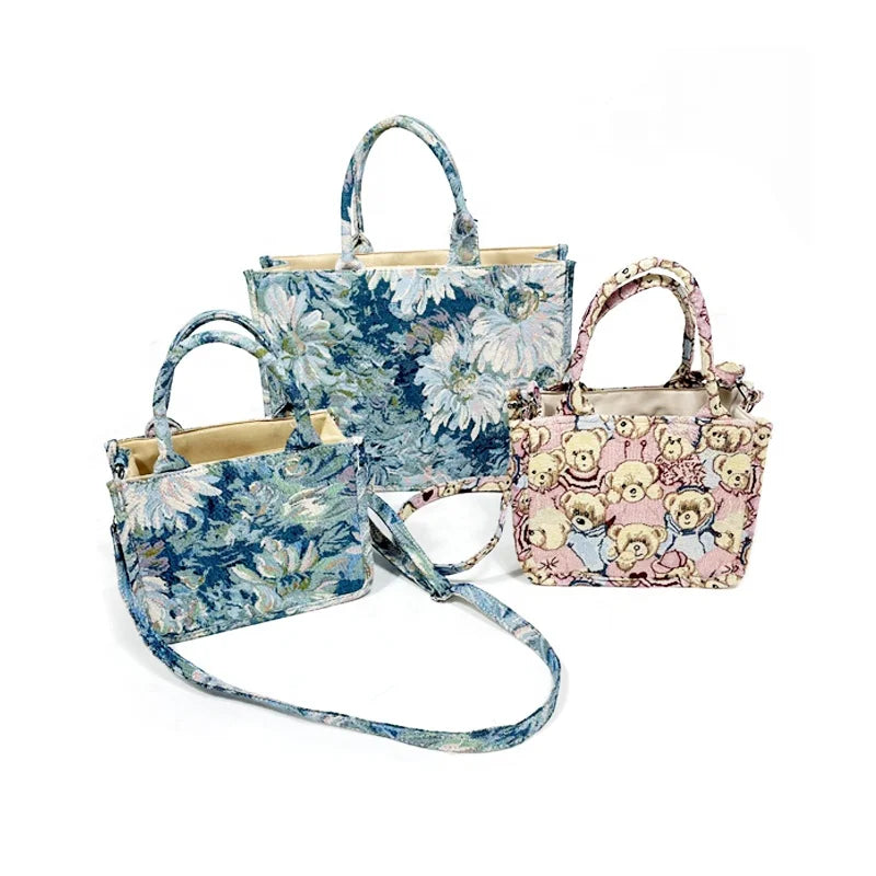 Customized Womens Lady Style  Woven Tapestry Book Tote Bag Luxury Handbags