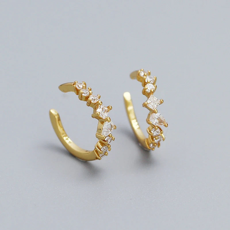 925 Sterling Silver Fine Clip-on Earrings for Women Fashionable Simple Charm Shiny Zircon No Perforation Elegant Cuff Jewelry