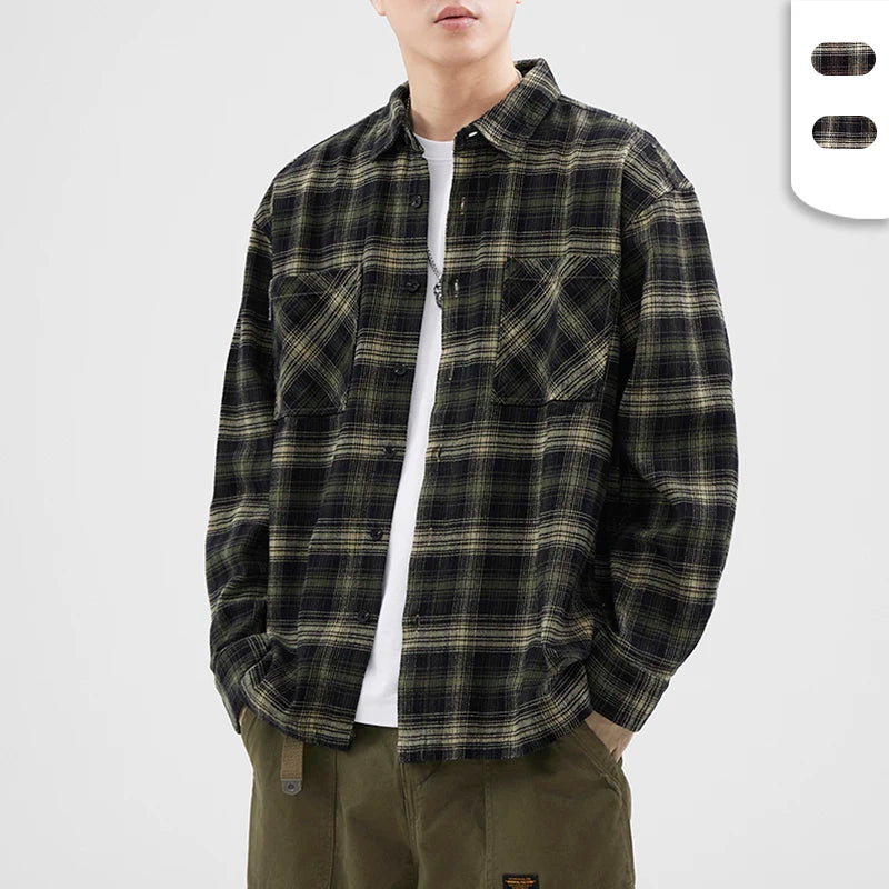 New Arrivals Spring Checked Chino Shirts for Men Neutral Style Classic Woven Lapel Collar Button-up Shirts