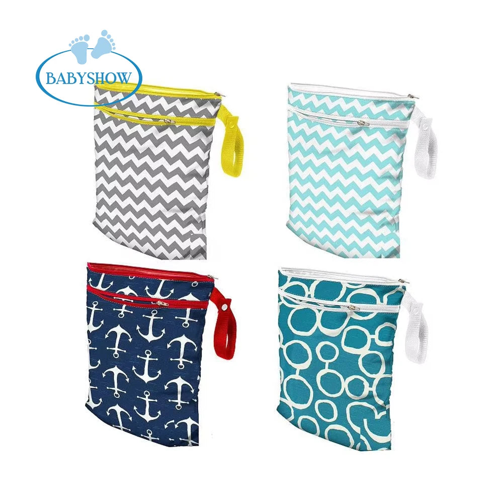 Babyshow Wholesale Wet & Dry Diaper Bag Large Capacity Waterproof PUL Printed Tote Double Pocket Washable Polyester Hot