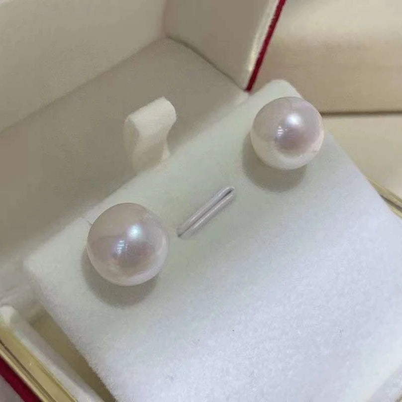 Hot Selling Classic S925 Sterling Silver Stud 10-11mm Round White AAA Flawless Edison Pearl Gold/Silver Plated Earrings Women