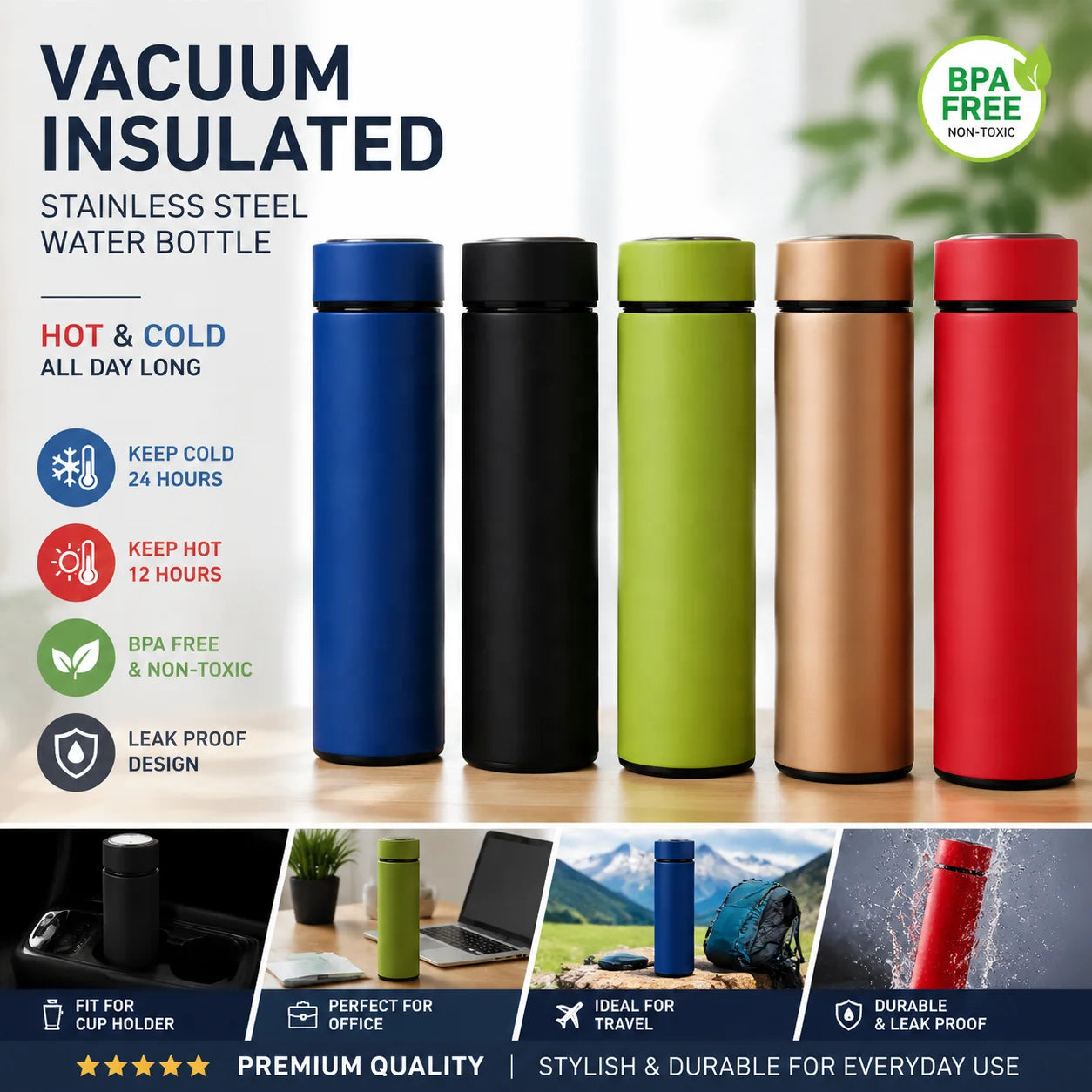 500ml Stainless Steel Luxury Vacuum Insulated Thermos Cup Double Walled Travel Thermo Coffee Mug Water Bottle With Custom Logo