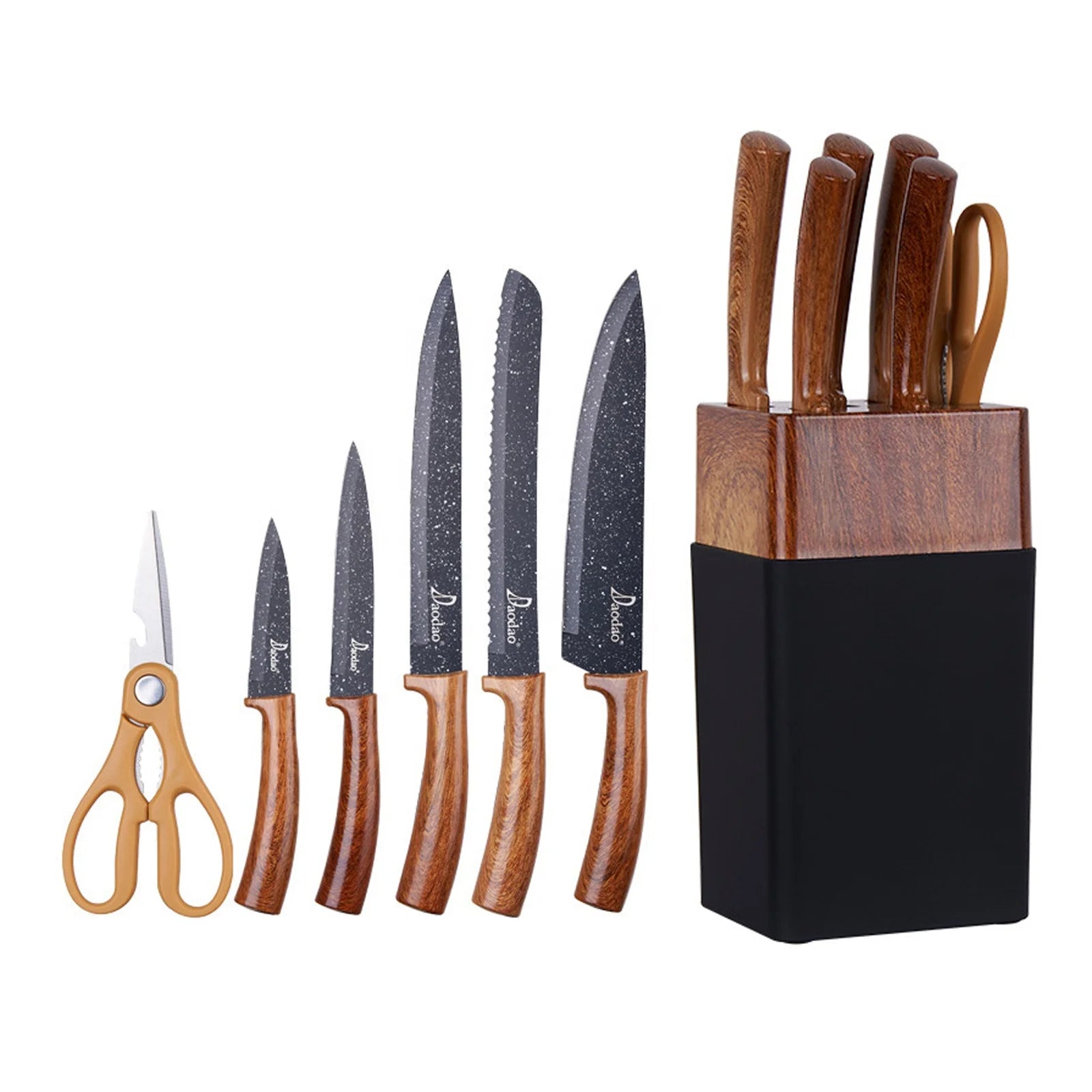 Stainless Steel 3CR13 Curved Design Handle Ambidextrous Kitchen Six-Piece Knife Set Straight Edge Anti-Corrosion Coating Starry