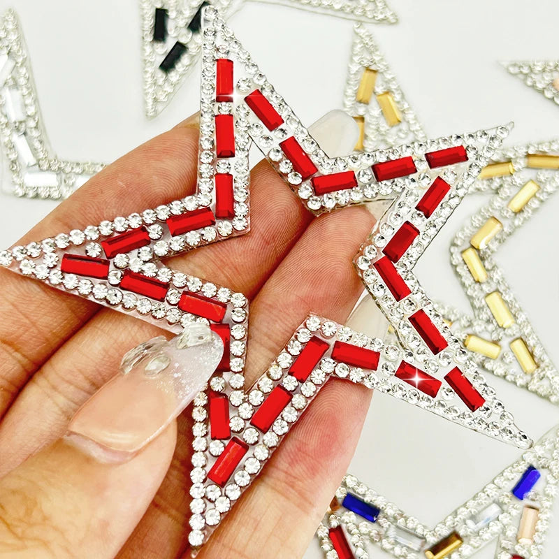 Women's Fashion Resin Rhinestone Star Patch Iron-On Bead Star Sheet Sticker for Jeans Badges Hats Bag Decoration