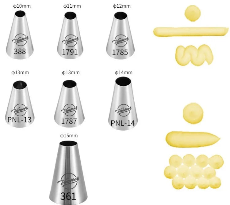 Hot-sale 304 Stainless Steel Big Size New Nozzle Cake Baking Products Piping Tips Cake Decorating Nozzles Piping Tip Sets