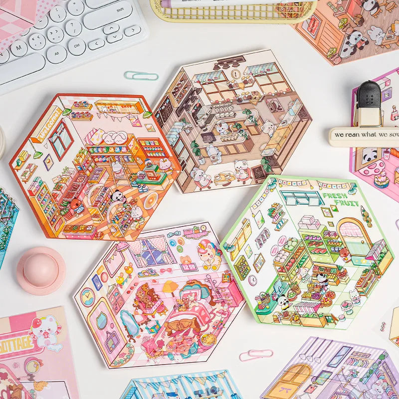 3 Per Pack of Cute fairy Tale Scenic Cottage 3d Stickers Handbook Miniature Three-dimensional Scene Stickers