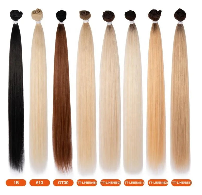 Noble Bone Straight 12 to 36 Inches Natural Black Ombre Blonde Color High Resistant Fiber with Closure Synthetic Hair Bundles