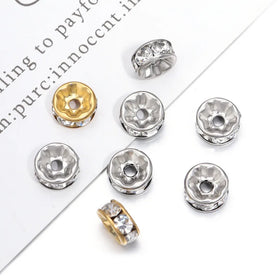 New in Gold Color Spacer Loose Bead Charms Stainless Steel Crystal Spacer Beads With Rhinestone for Jewelry Making DIY Bracelet