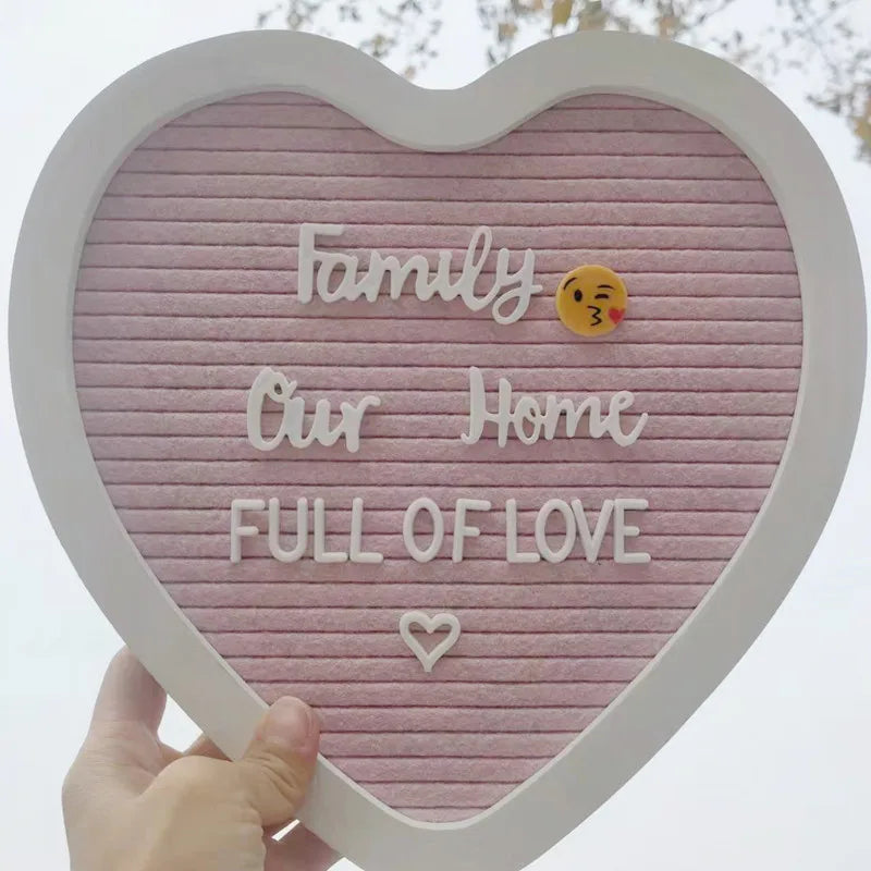 Hot Sale Heart Shape Pink Felt Letter Board with White Wooden Frame for Home Decor