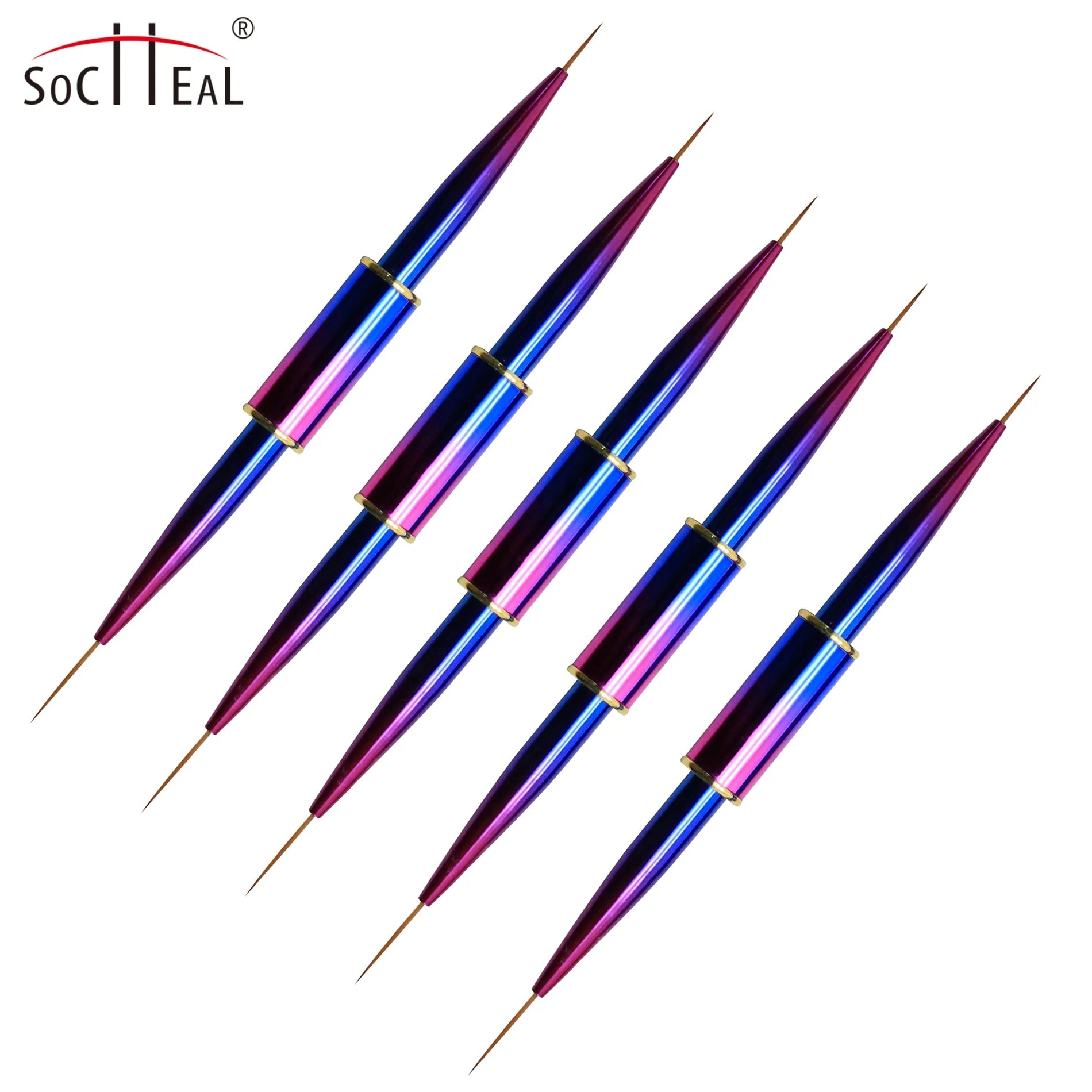 Ombre Metal Handle 5pcs Long Striping Liner Detail Thin Liner Nail Art Brush Set for Nail Art Painting