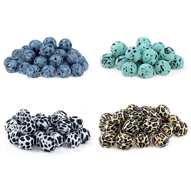 Food Grade Wholesale Leopard Print 12mm Baby DIY Silicone Loose Beads Teething Beads