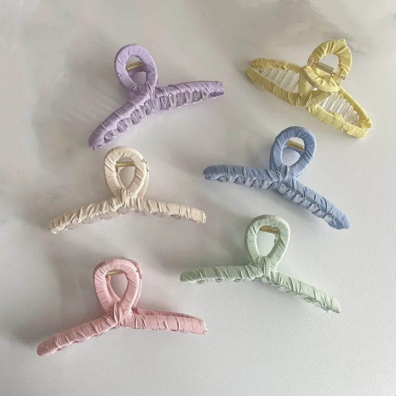 Fashion Handmade Women's Pure Color Fabric-Wrapped Crossed Shark Teeth Large Titanium Hair Claw Clip Accessories