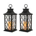 Set of 2 Memorial Candle Lantern Built-in LED Candle Light Black Plastic Retro Lantern Home Decoration Easter