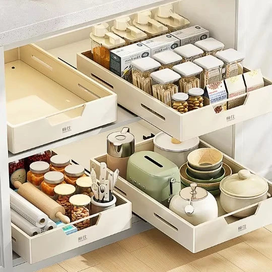 Multi-Function Pullout Cabinet Organizer Under-Sink Layered Rack Spice Storage Drawer Pullout Basket Kitchen Bathroom Modern