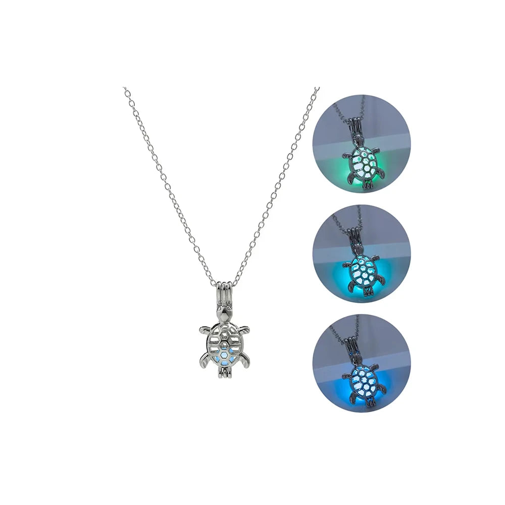 RisingMoon Alloy Fluorescent Luminous Sea Animal Tortoise Pendant Glow in the Dark Turtle Necklace