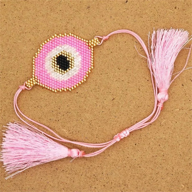 Demon's Eye Bohemian Style DIY Crystal Jewelry Adjustable Beaded Tassel Bracelet with Miyuki Beads and Rope Chain for Women Gift