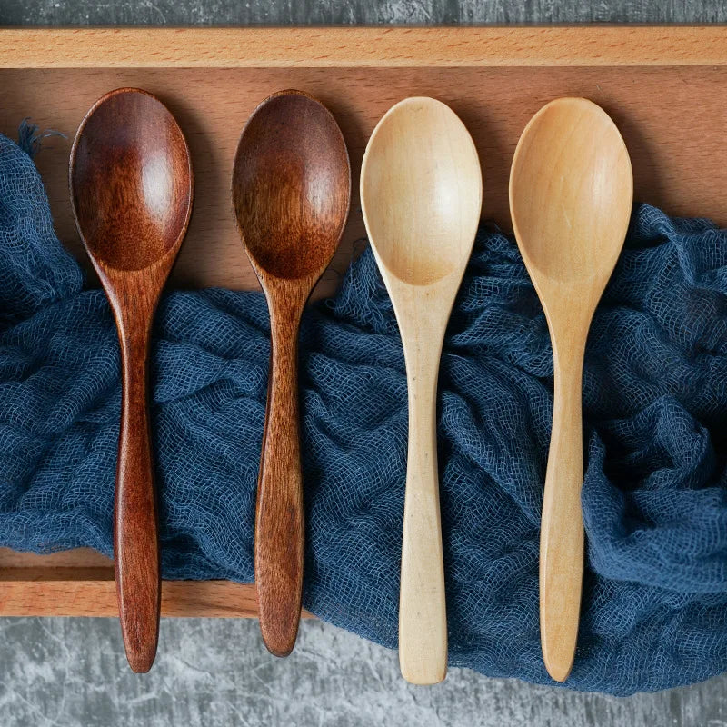 Japanese Style Custom Logo Kitchen Wooden Spoons Mixing Baking Serving Utensils 14cm Small Wooden Spoon in Stock