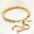 New Stainless Steel Round Lettered  Pendant Bracelet with Adjustable Beaded Bracelet for Ladies