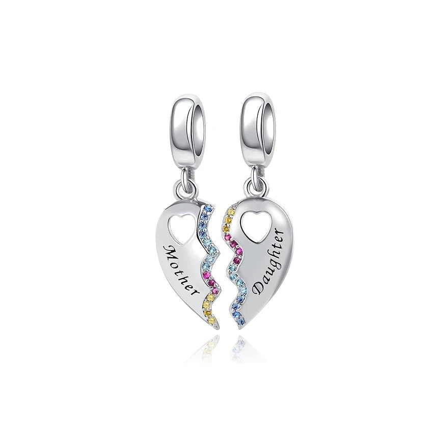 S925 Silver MiniJewelry Women Child Daughter Son Mother Mom Love Heart Dangle Charm for Bracelets Necklaces Pendants 2Pcs