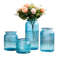 Fashion Transparent Pink Purple Blue Yellow Green Stripe Pattern Flower Vase Different Size Vase for Home Decoration