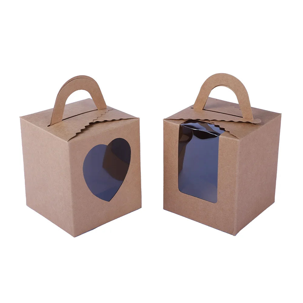 Cake Boxes Kraft Window Biscuits Candy Cake Paper Boxes With Handle 12X12X12 Cake Box
