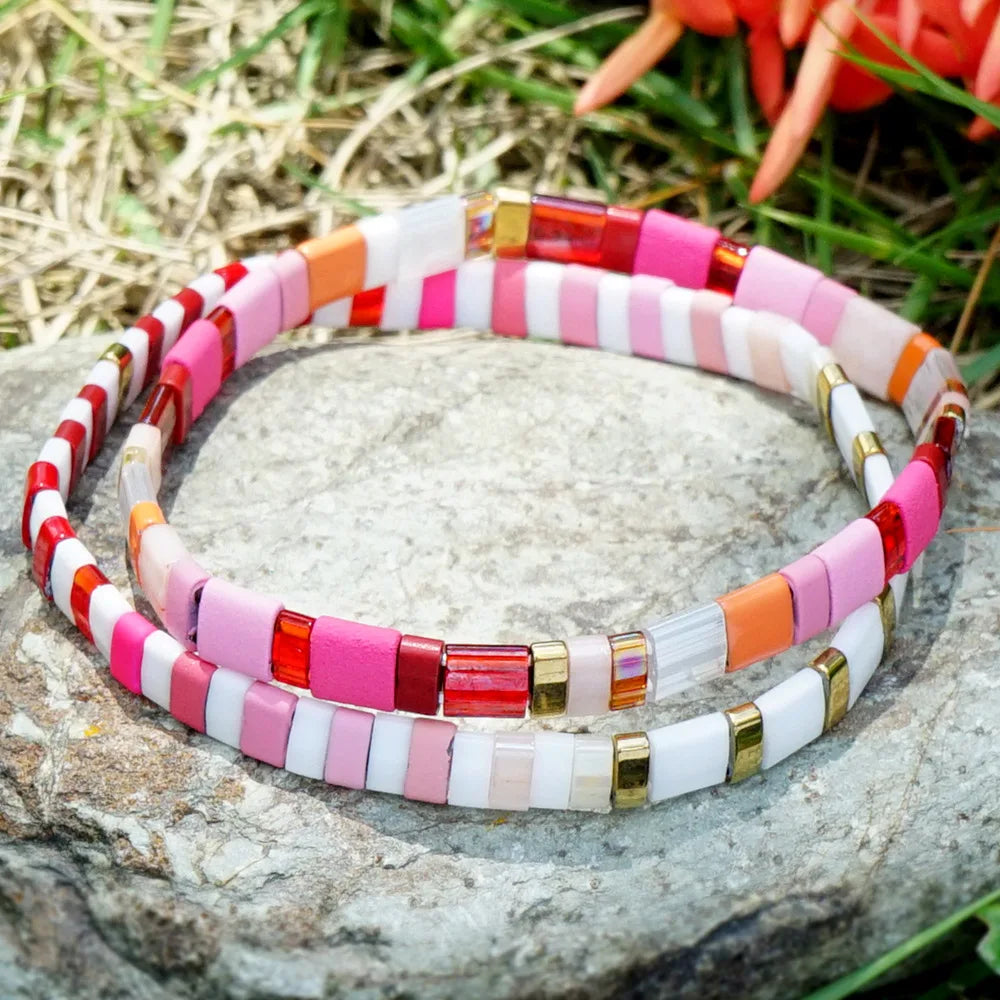 Go2boho Japanese TILA Bead Simple Pink White Bohemia Style High Color Value Wholesale for Internet Celebrities for Anniversaries