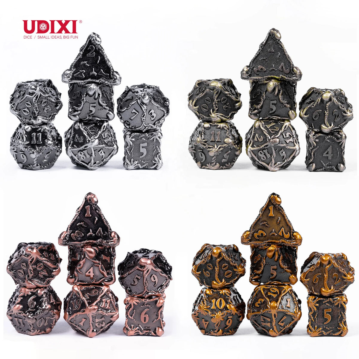 Udixi Polyhedral Custom logo Rpg Dungeons and Dragons Metal Dice Game Set Octopus