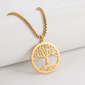 Popular Fashion Women Disc Design Jewelry 18k Gold Plated Stainless Steel Tree of Life Pendant Necklace