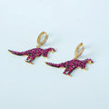 Statement Gold Plated Dinosaur Huggie Earrings Jewelry Women Bling Rhinestone Crystal Dinosaur Hoop Earrings for Party