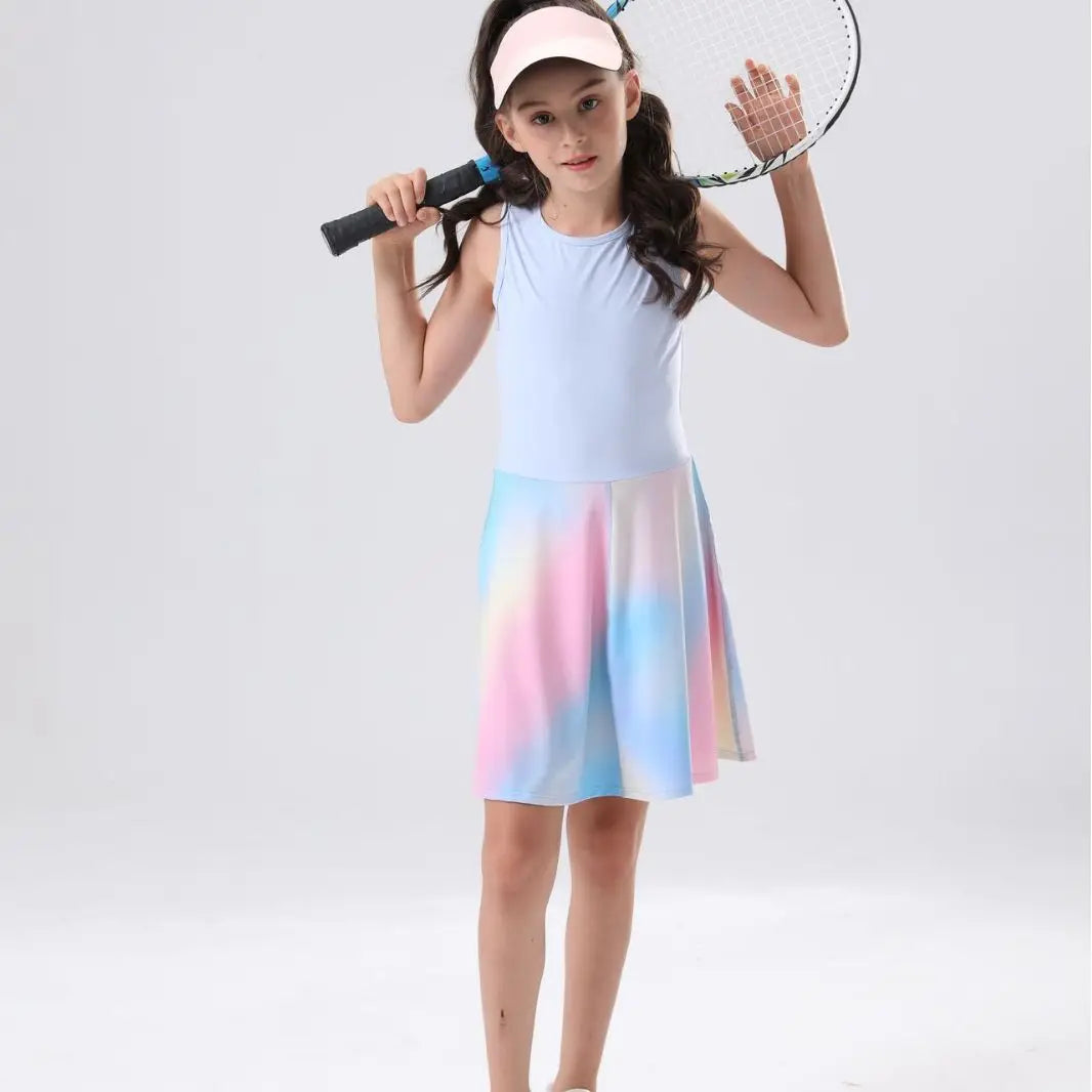 Summer New Girls' Tennis Skirt Vest Skirt Fitness Yoga Running Quick-drying Sports Dress